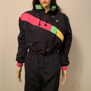 Obermeyer One Piece Ski Suit Black / Pink / Yellow / Green (Size 2 - 4)